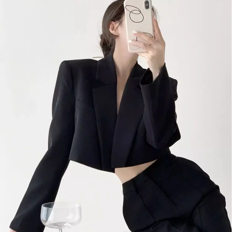 Fashion Women Short Blazer White Basic Jackets Top Elegant Solid Long Sleeve Open Front Coats Casual Short Outwear Office Coat