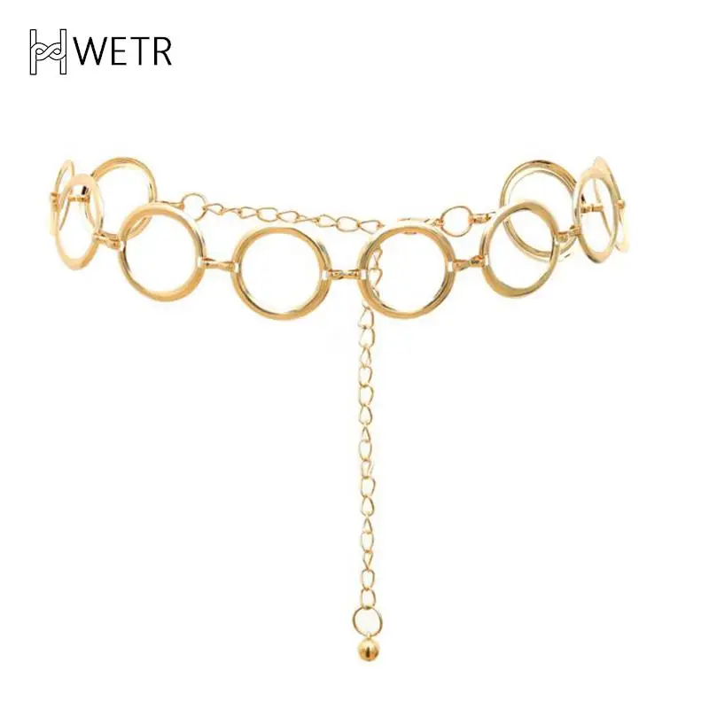 Fashion Womens Full Circle Metal Wide Chain Belt Waist Dress Adjusted Waistband