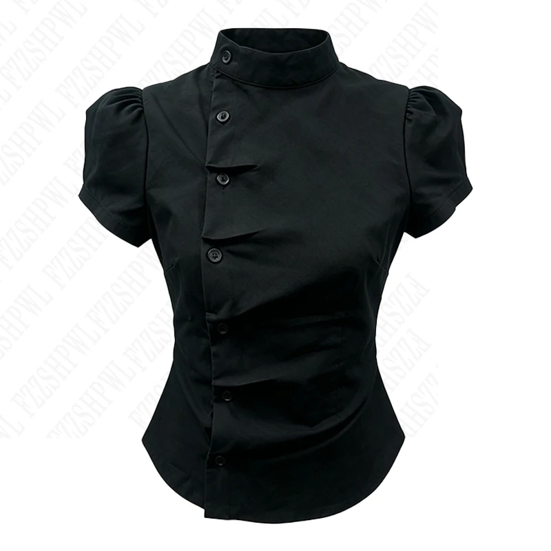 Fashionable American retro y2k millennium girl design sense, button-down pleated 2026 new short-sleeved T-shirt top for women