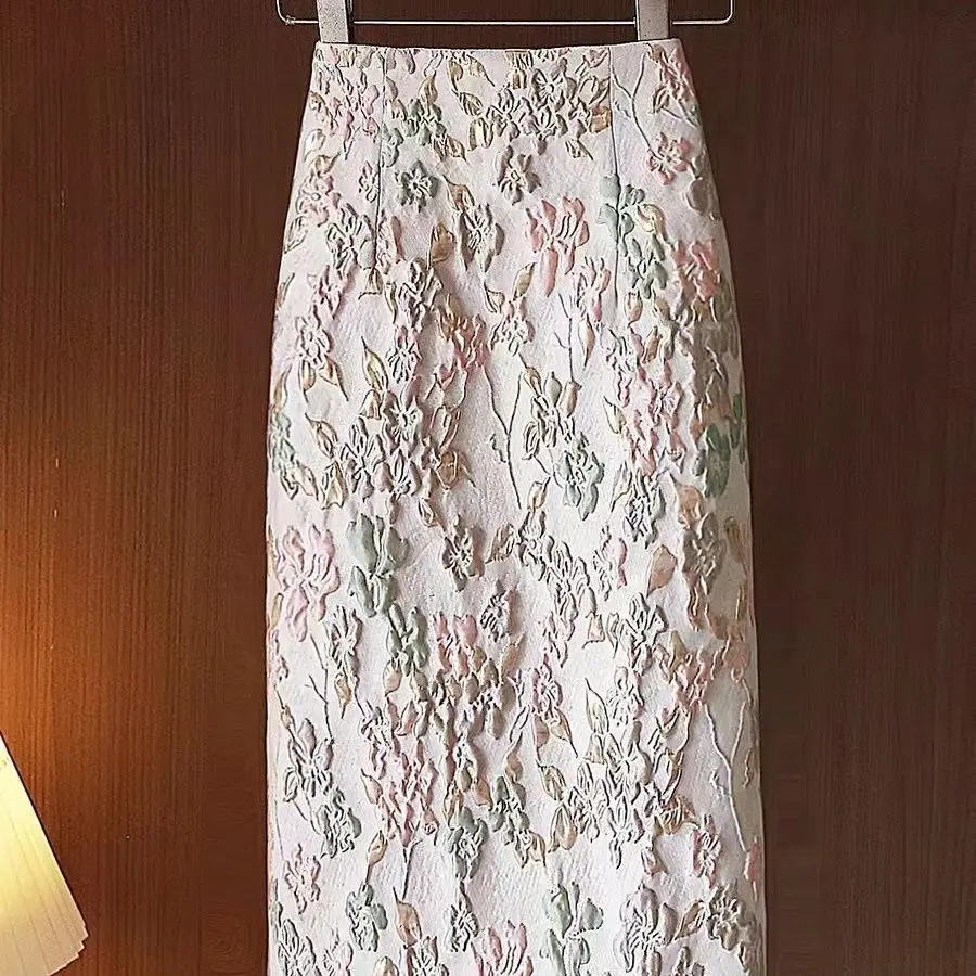 Floral Skirts for Women Korean Jupe 2025 Faldas Mujer De Moda High Waist A-line Fashion Saia Split Bodycon Temperament Skirt