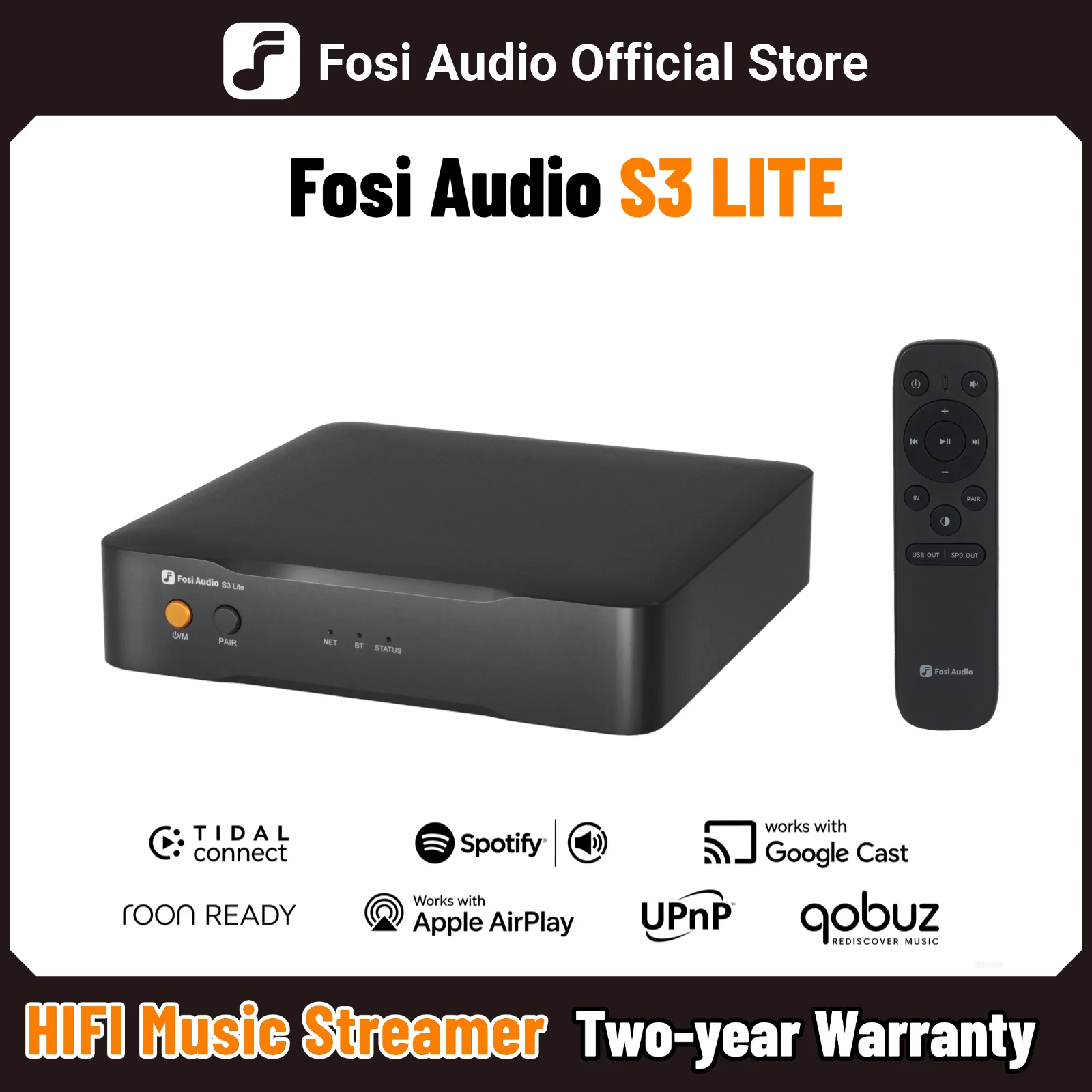 Fosi Audio S3 Lite Hifi Music Streamer WiFi Bluetooth Digital Transport Network Audio Player Support AirPlay Qobuz Connect