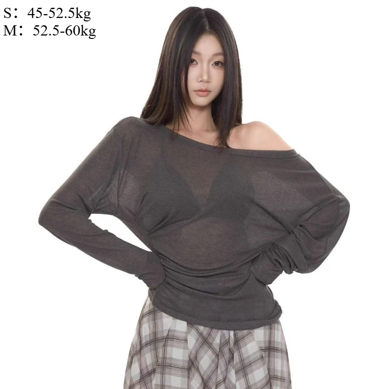 French Style T-Shirts for Women Off Shoulder Chic Casual Top Spring Summer 2025 New Fashion Female Long Sleeve T-Shirts