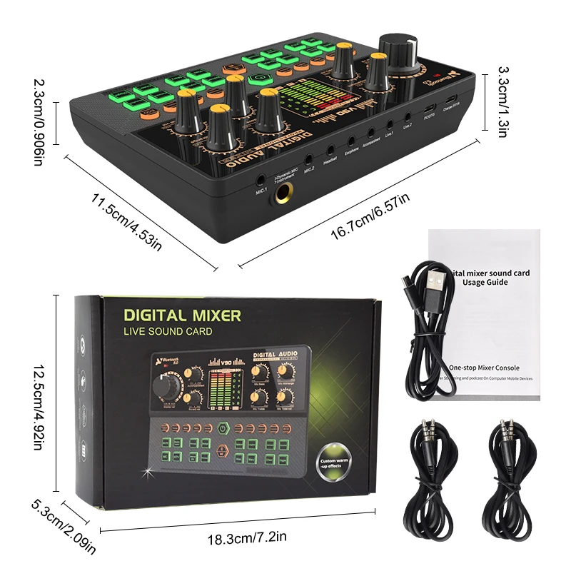 Gaming Audio Mixer,Streaming Mixer with Audio Interface BT Sound Board Voice Changer Sound Card,for PC Phone Live Streaming