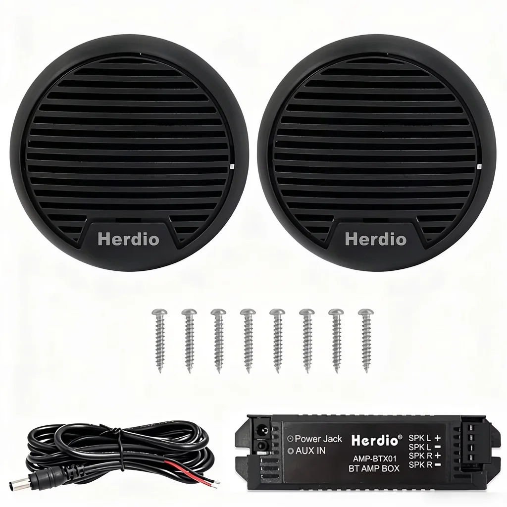 Herdio 3'' 160W 2PCS Marine Boat Waterproof Speakers Motorcycle Bluetooth Speaker Audio Stereo System For ATV UTV Outdoor Boat