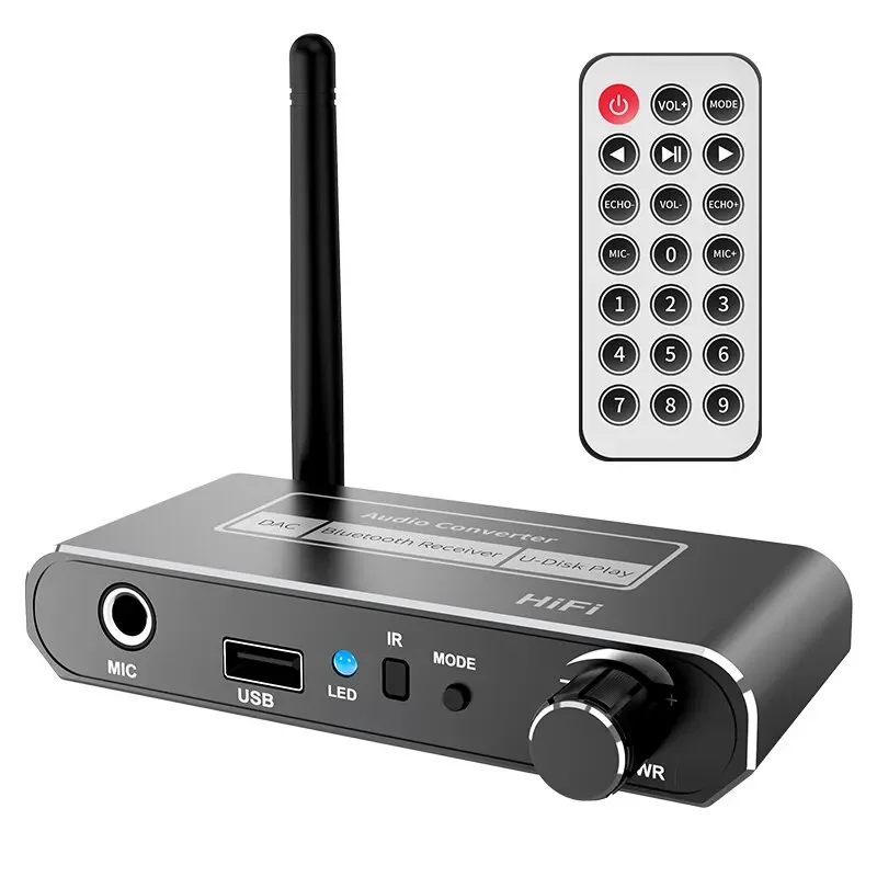 HIFI Bluetooth 5.2 Audio Receiver DAC Coaxial Digital To Analog Converter 3.5mm AUX RCA Mic U-Disk Jack Stereo Wireless Adapter