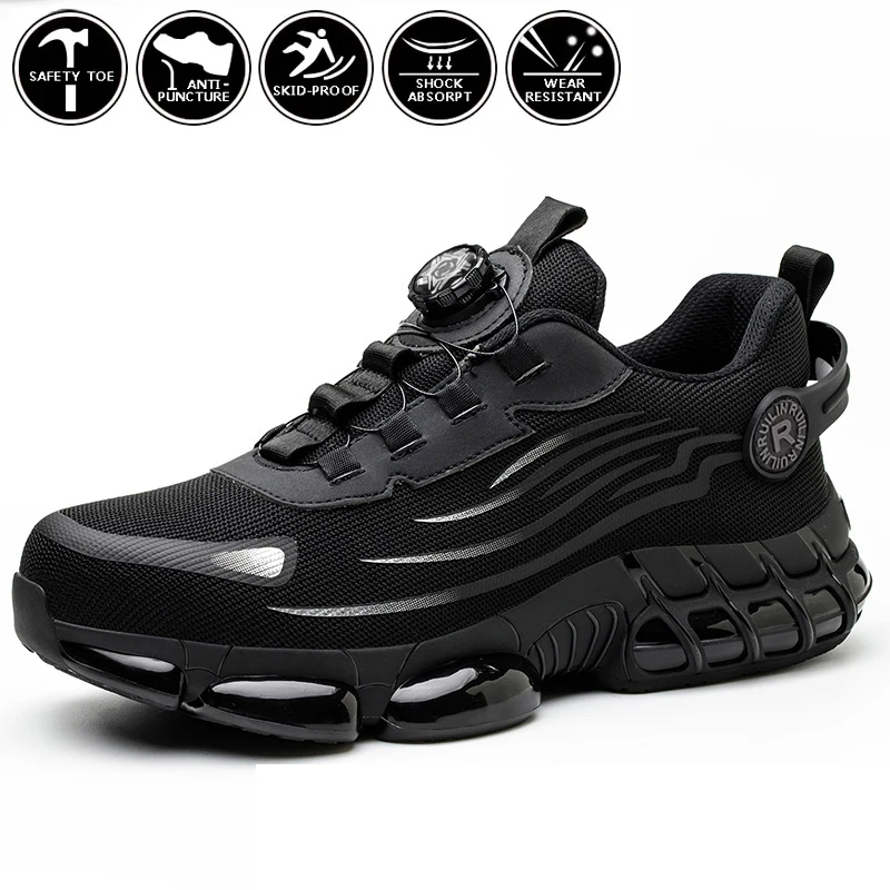 Indestructible Steel Toe Work Shoes for Men Women Rotating Button Safety Shoes Lightweight Construction Work Safety Shoes