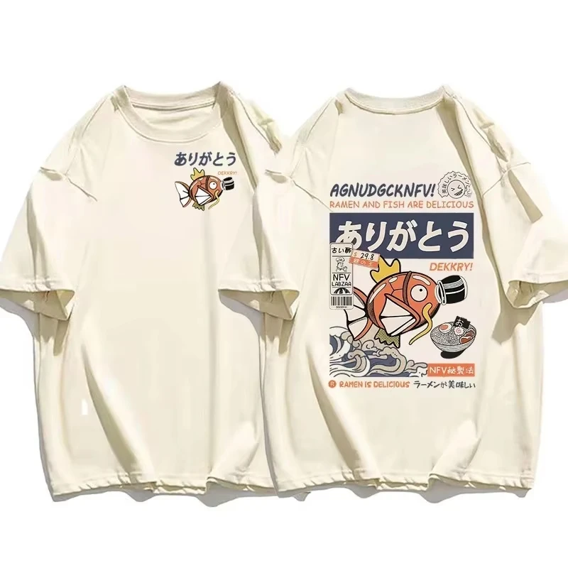 Japanese Streetwear T-shirt Men Koi Fish Soy Sauce Print Casual Women Short Sleeve Tee Summer 2025 Anime Fashion ​​Y2k Clothes