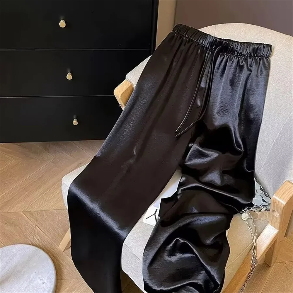 Korean Fashion High Waist Thin Wide Leg Women Summer Office Lady Solid Color Straight All-match Casual Pants Trousers Clothes