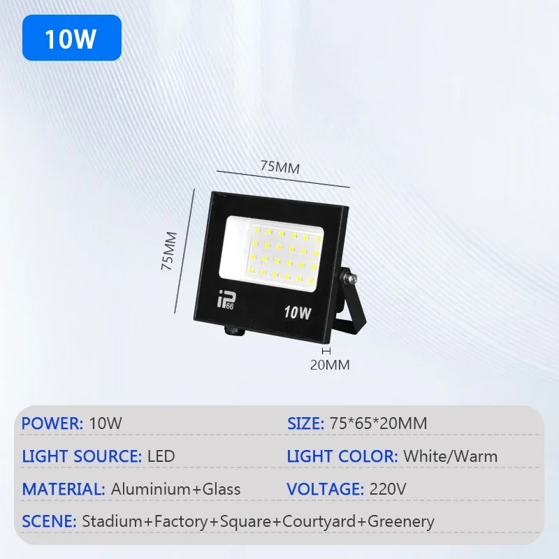 LED Floodlight Outdoor IP66 Waterproof Path Light Spotlight 10W 20W 30W 50W 100W 200W Outdoor Garden Porch Courtyard Lamp AC220V
