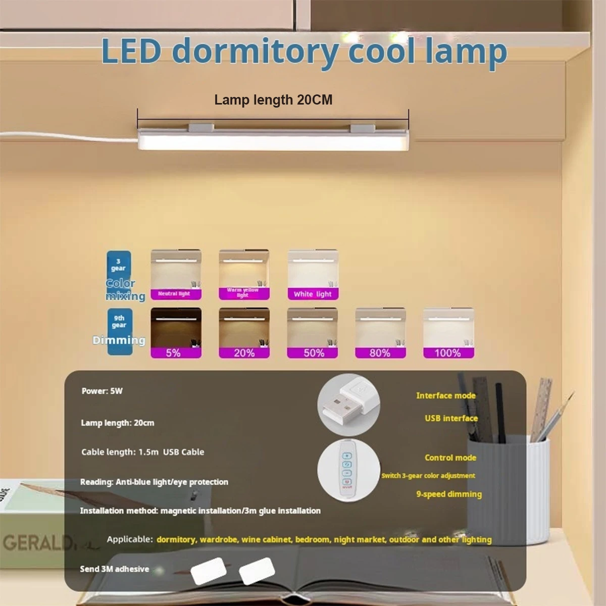 Led Light Tube Reading Lamp Learning 3colors Leds Night With Magnetic Usb Plug 20cm-50cm Strip Dimmable Bar Desk Bedside Cabinet