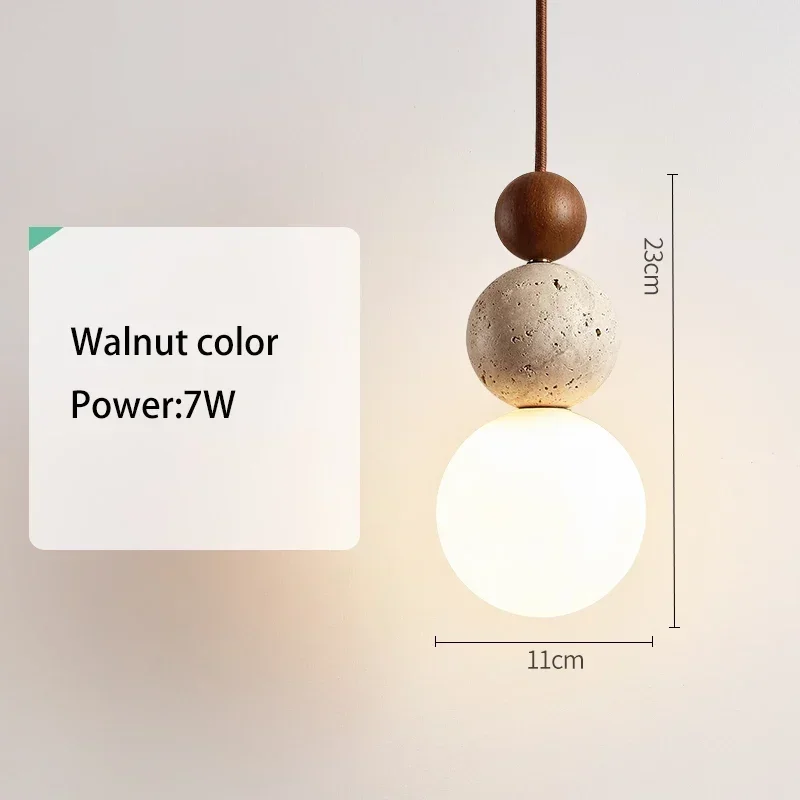 Luma Cream Style Yellow Travertine Pendant Lights, Nature Stone Wood Hanging Lamps for Bedroom Bedside Restaurant Kitchen Island