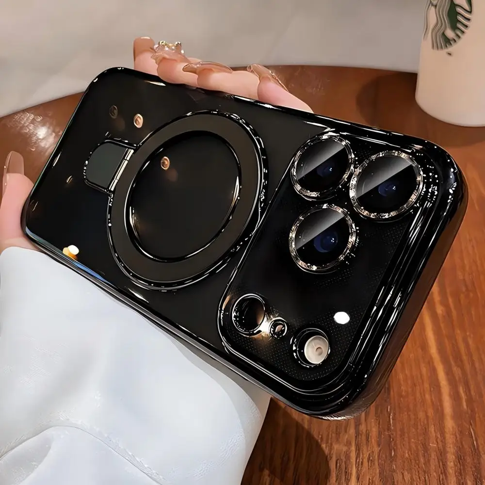 Luxury For Magsafe Bracket Case For iPhone 16 17 18 15 14 13 12 Pro Max 16 Plus Magnetic Ring Stand Holder Clear Acrylic Cover
