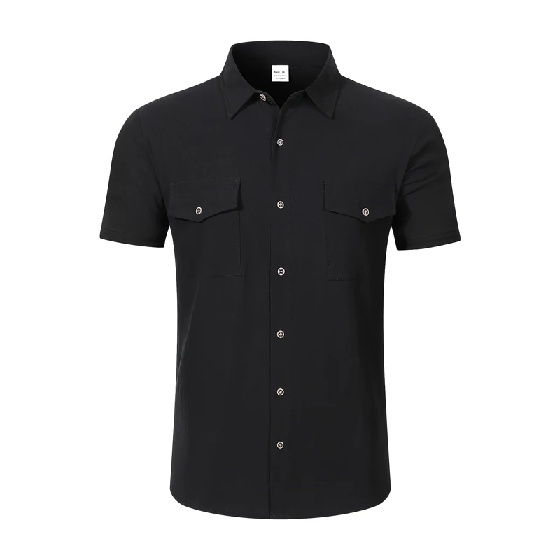 Men's Linen Button Up Short Sleeve Shirt Lapel Collar Lightweight Breathable Double Chest Pocket Summer Beach Daily Casual Tops