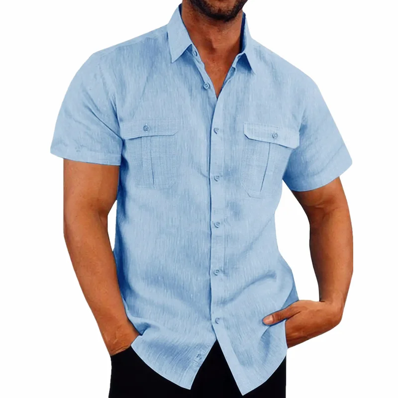 Men's Linen Hot Sale Men Short-Sleeved Shirts Summer Solid Color Comfort Collar Casual Beach Style Plus SizeMale Shirts M-4XL