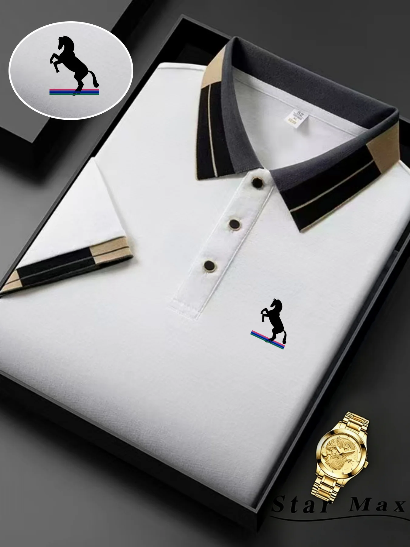 Men's Luxury Short Sleeve Polo Shirt with Horse Embroidery Milan Style Summer Casual T Shirt Men Business Brand Clothing