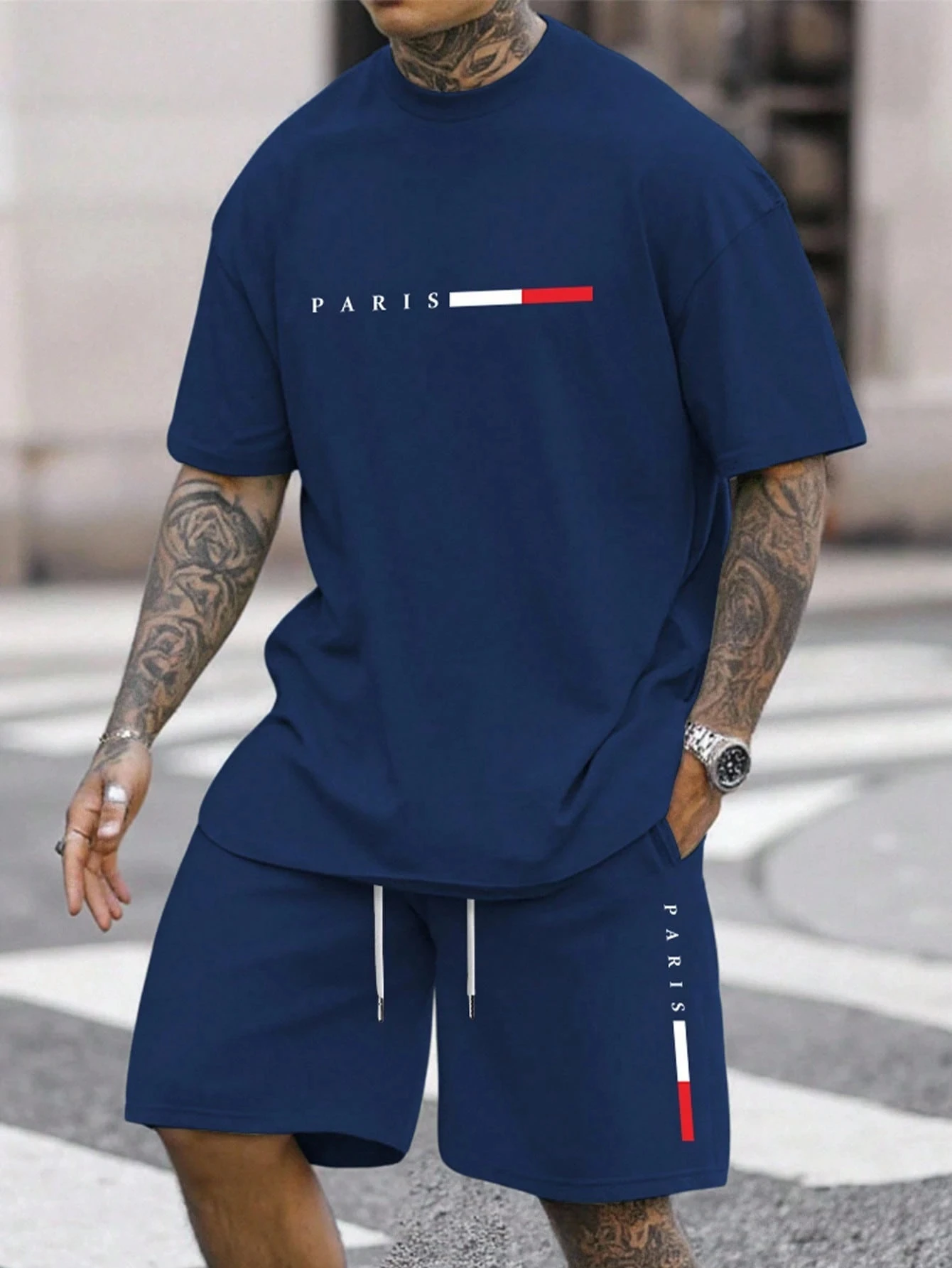 Men's Tracksuit 2 Piece ​O-neck Short Sleeve Shirt Shorts Set Men's Running Suit Plus Size T Shirts Man Clothing Summer T-shirt
