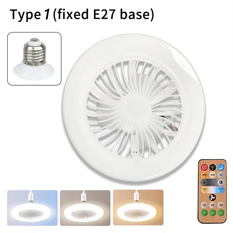 Modern Indoor 30W Ceiling Fan Lamp 360°Rotating with Remote Control E27 Living Room Bedroom Lighting LED Decorative Lights 2in1