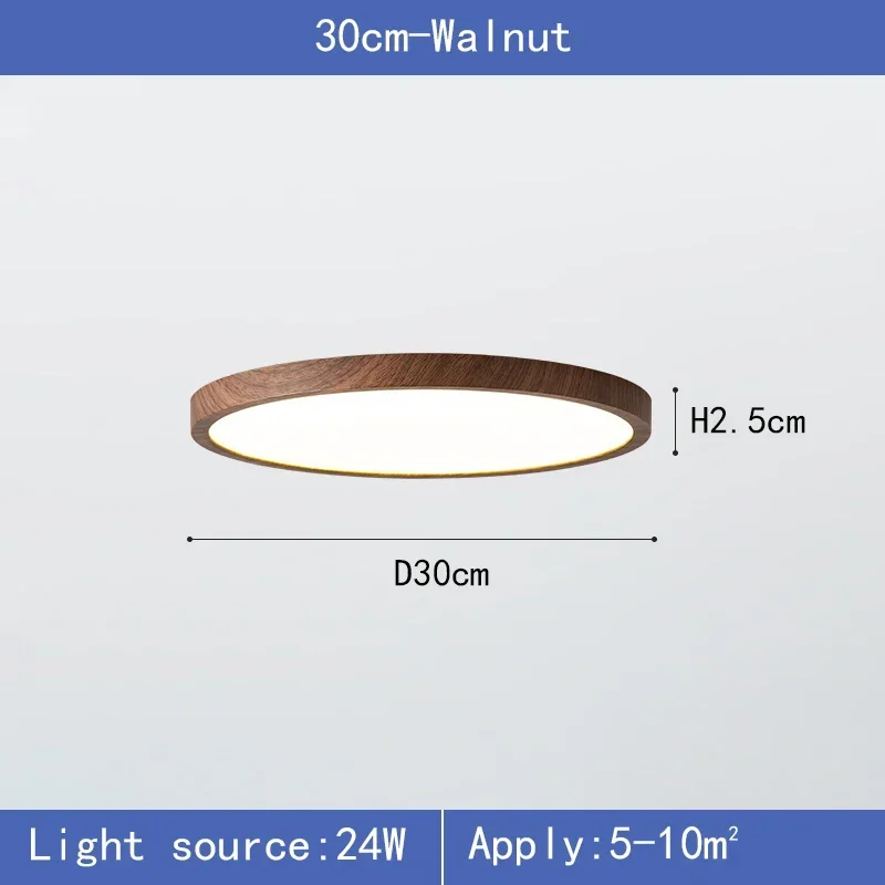 Modern LED Ceiling Light Circular Ultrathin Wood Grain Walnut Decorative Light Bedroom Dining Room Living Room Indoor Home Light