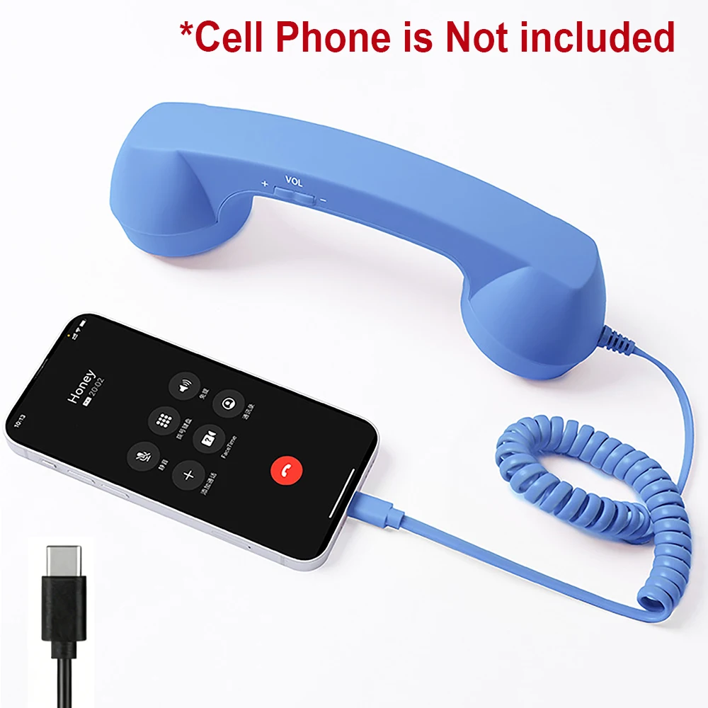 Multi-Color Retro Phone Handset, Type-C Plug-and-Play Radiation Proof Telephone External Headphone Cell Phone Receiver with Mic