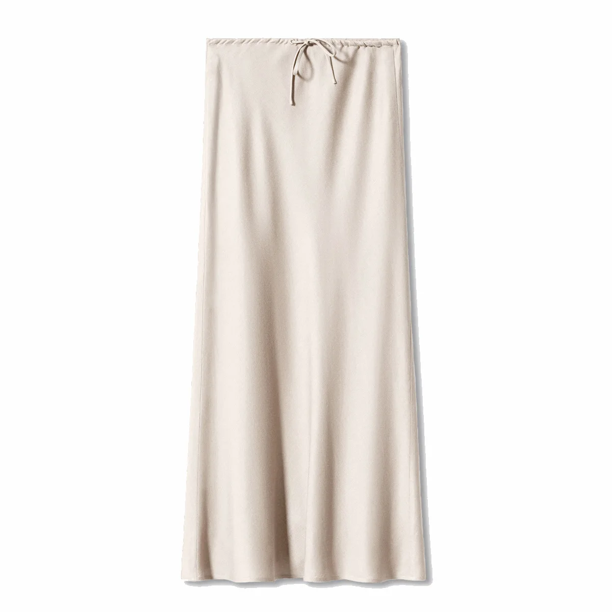 New In 2026 Spring Summer Solid Color Satin Long Skirt For Women High Waist Lace-Up Fashion Elegant Faldas