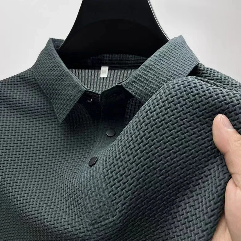 New Men's Business Casual Short Sleeved Bone Flower Solid Color POLO Shirt Fashion Breathable Comfortable Summer Versatile Top