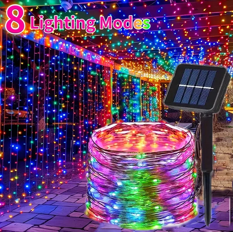 Outdoor Solar Power String Lights LED Solar Fairy Lights Waterproof with 8 Modes for Gardens Trees Parties Wedding Christmas