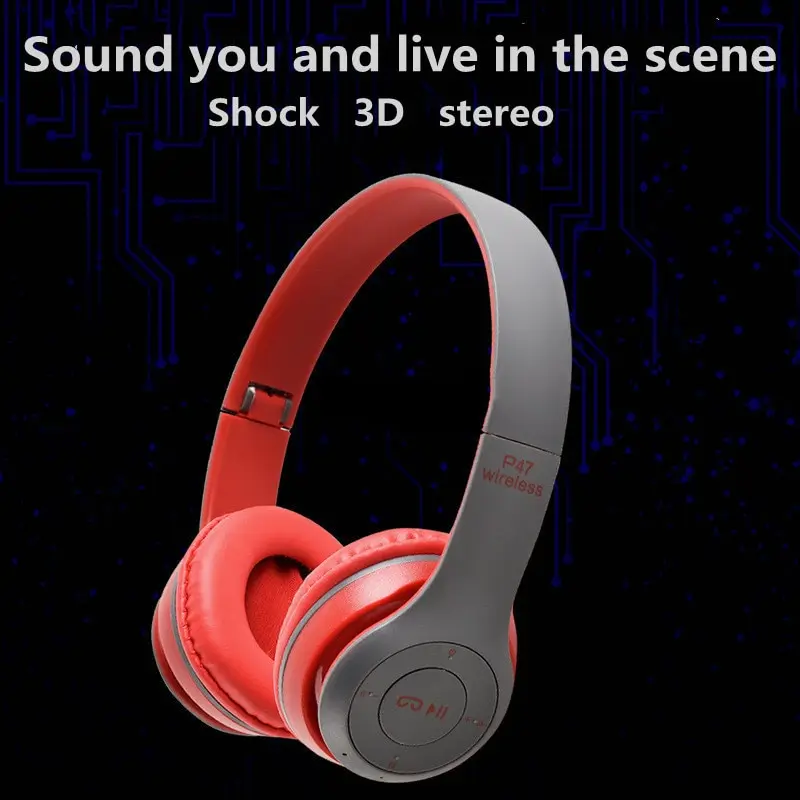 P47 Wireless Headphones Bluetooth 5.0 Earphones Foldable HIFI Stereo Bass for Music Gaming Kid Girl Earphone for Smartphone
