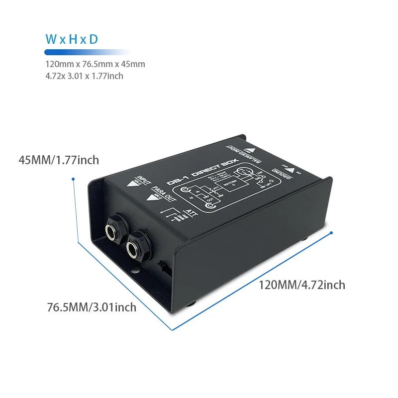Passive Audio DI Box 1-2 Channels, Mono Sound System DI Box Direct Connection Box Low Noise, Subwoofer, Speaker, Guitar, Bass
