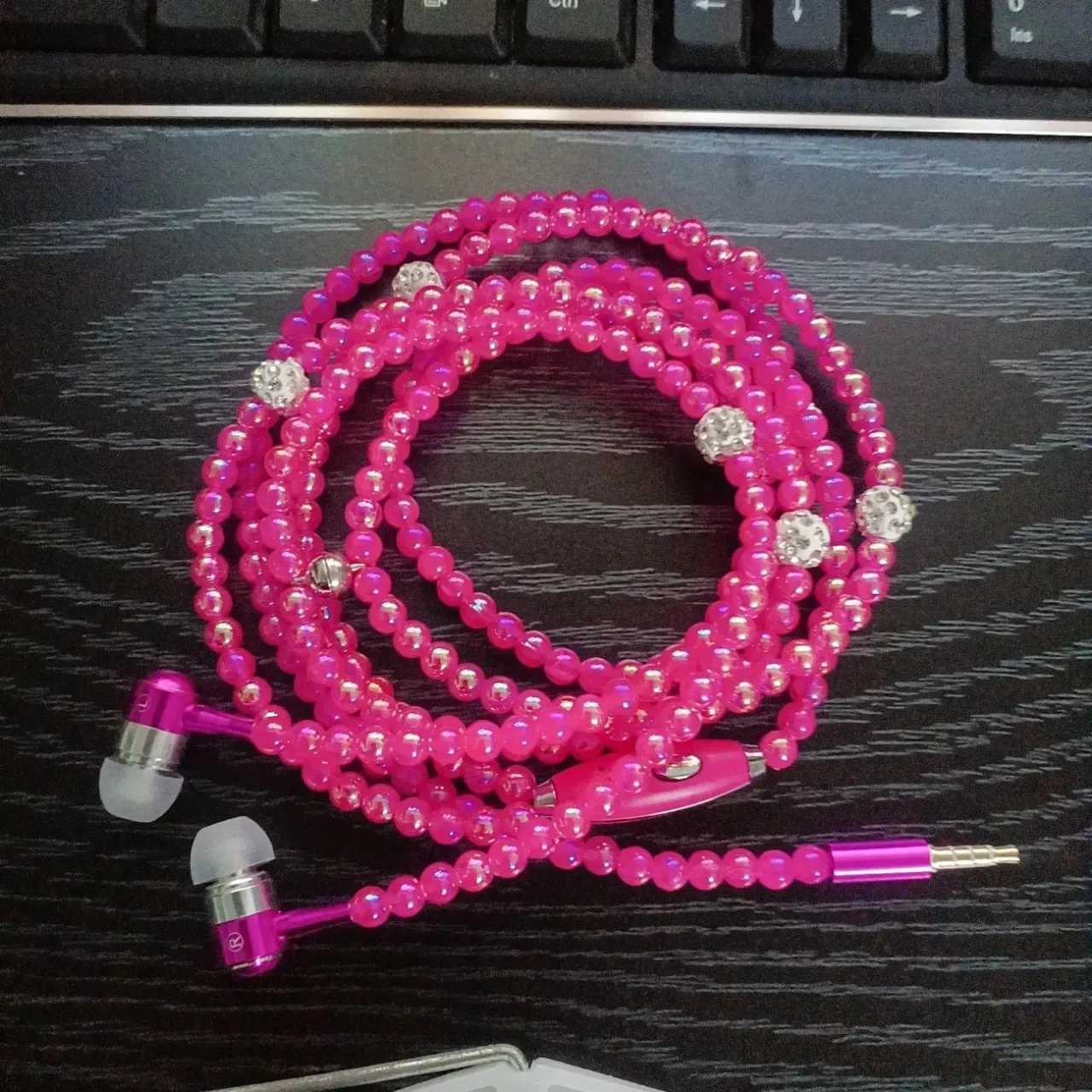 Pearl Necklace Earphones Pink rhinestone Jewelry Headphones With Microphone Earbuds for iPhone 14 Xiaomi Samsung Brithday Gift