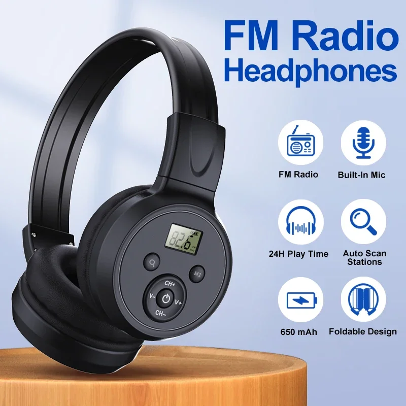 Portable Personal FM Radio Headphones with Good Reception, LED Display, Soft Ear Muffs, for Walking, Jogging, Meeting Receiver