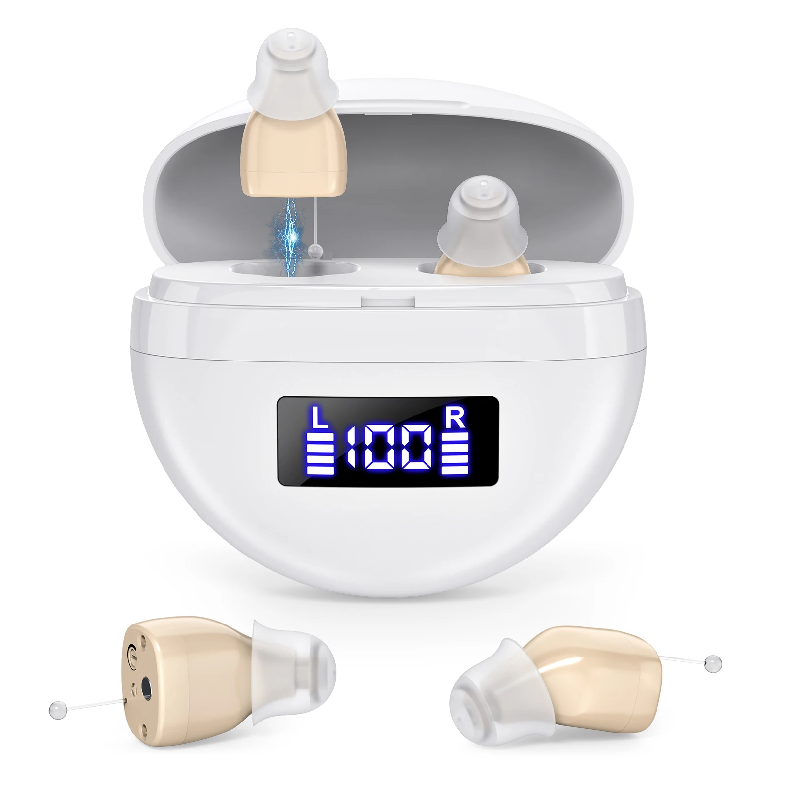 Portable Rechargeable  Headphones for Adults with Magnetic Charging and Adjustable Low Noise Hearing Earbuds
