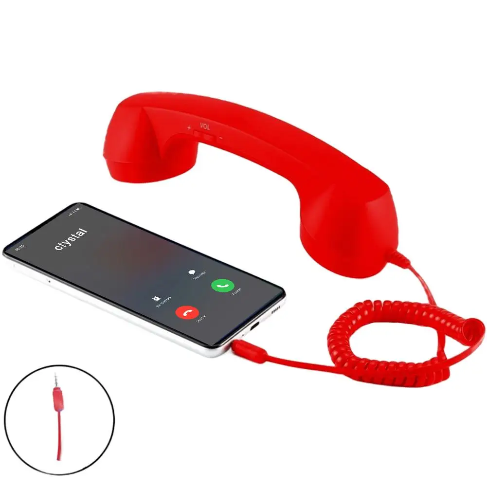 Retro Phone Handset Type-C & 3.5mm Telephone Head Set Portable Vintage Phone Headset for Cell Mobile Video Conferences