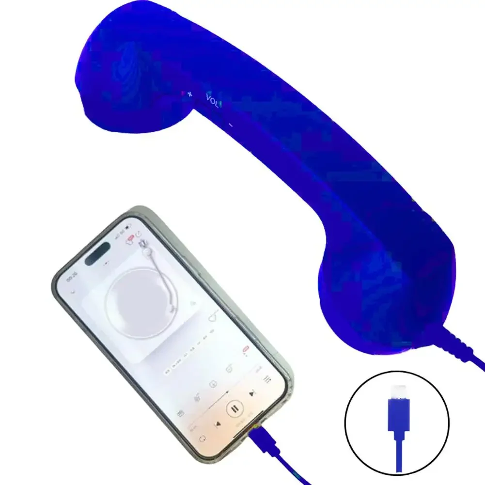 Retro Phone Handset Type-C & 3.5mm Telephone Head Set Portable Vintage Phone Headset for Cell Mobile Video Conferences Practical