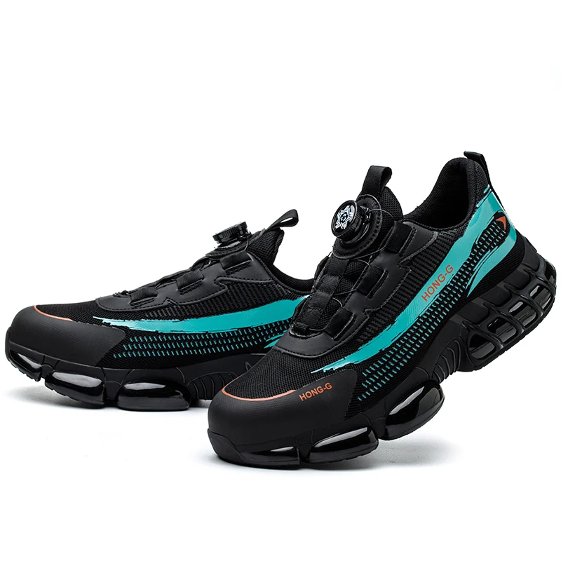 Rotating Button Protective Safety Shoes Men Steel Toe Sneakers Air Cushion Work Shoes Man Puncture Proof Work Safety Boots