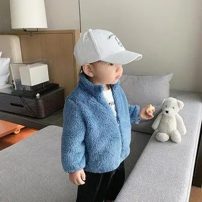 Solid Color Fashion Children Plush Coat Autumn Winter Warm Baby Girl Boy Casual Jacket Greatcoat Kids Clothing Toddler Outerwear