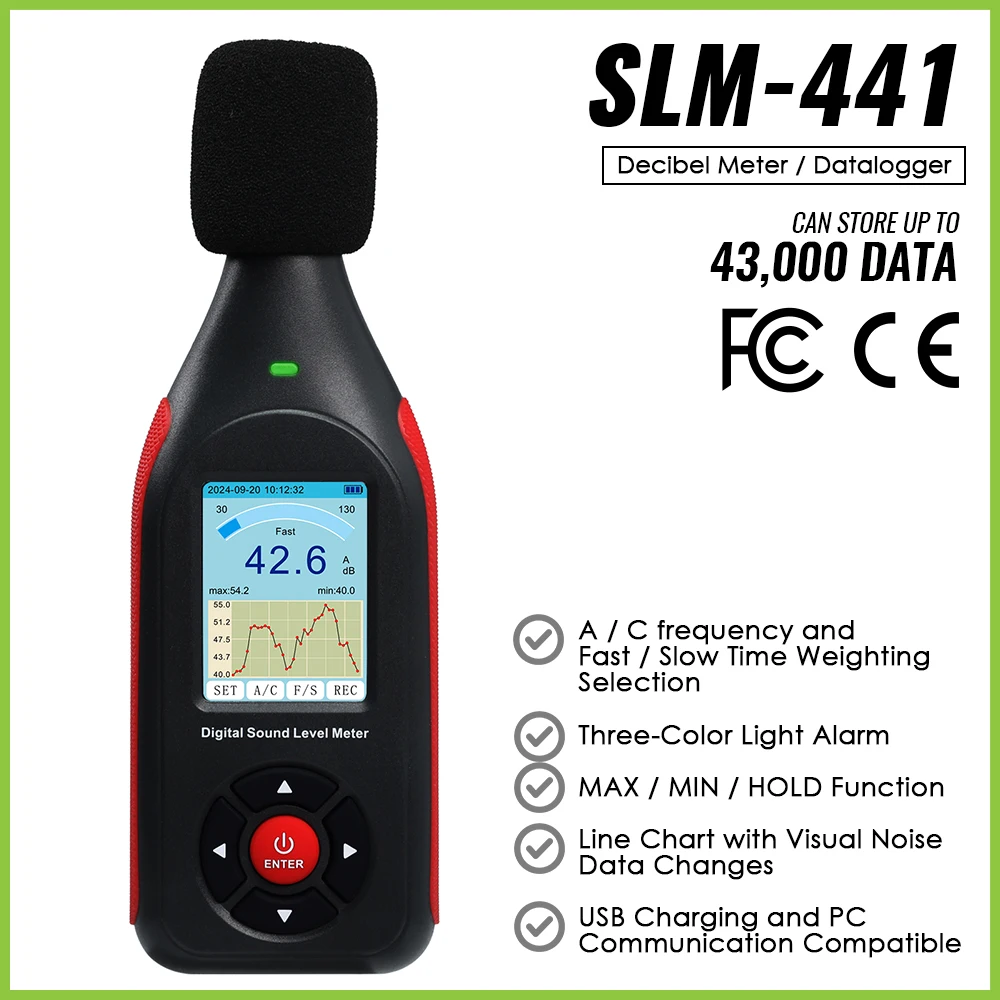 Sound Level Meter with 43,000 Data Storage Digital Handheld Meter Sonometros Noise Audio-Level Meter Decibels Noise Sound Meter