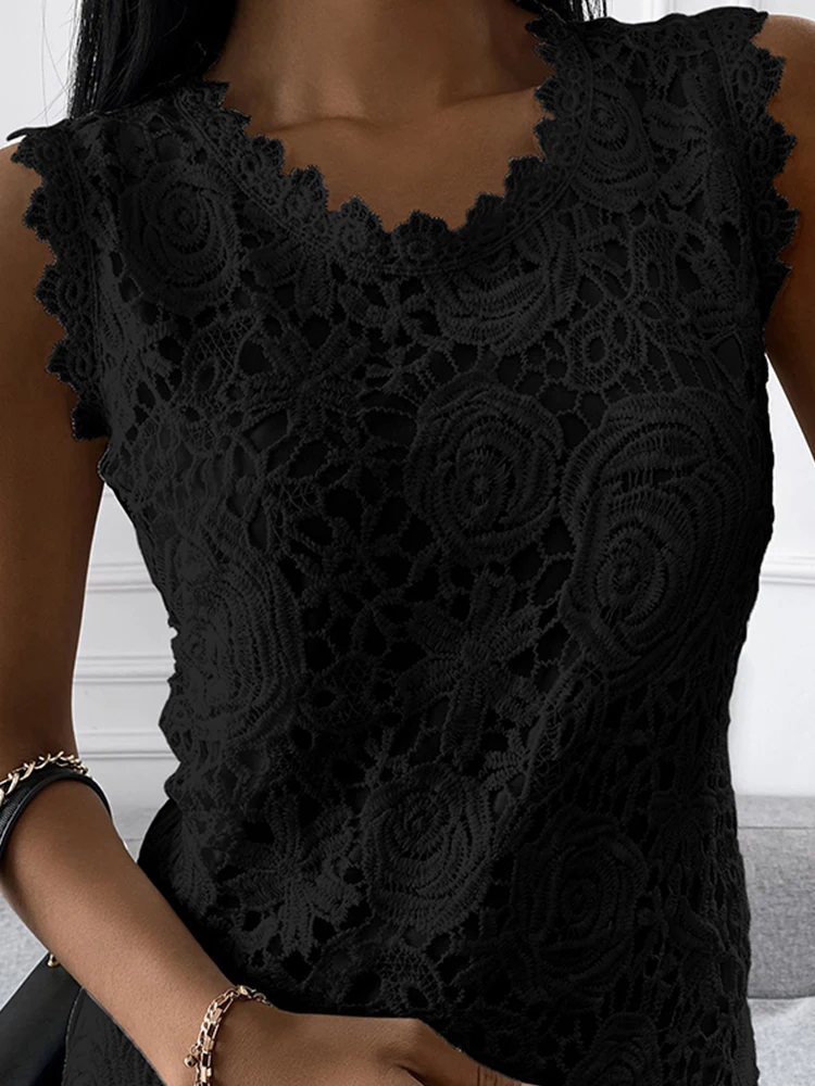 Summer Fashion Ladies Lace Jacquard Sleeveless Casual Women Vintage T-Shirt S-5XL Floral Vest Camisole Halter Top