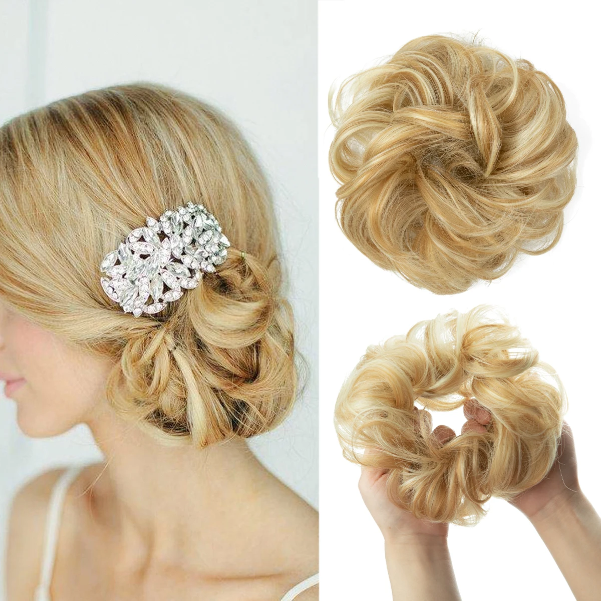 Synthetic Hair Bun Extensions Messy Curly Elastic Hair Scrunchies Hairpieces Synthetic Chignon Donut Updo Hair Pieces for Women
