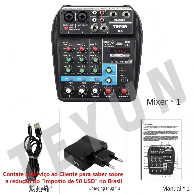 TEYUN A8 A6 A4 6/8 Channel Audio Mixer Professional Portable Mixer Sound Table Board Digital MP3 Computer Input 48v Power Number