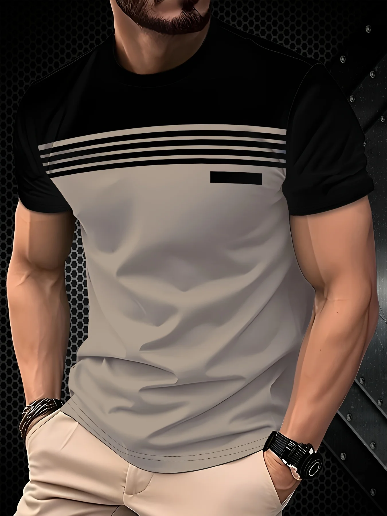 The 2025 Summer New Men's T-Shirt Features a Casual, Fashionable, Comfortable, Soft and Breathable 3D Striped Pattern Print