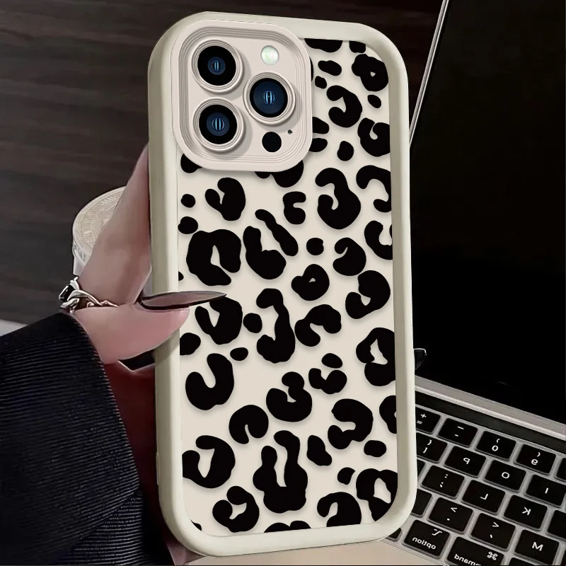 Trendy Black Leopard Print Phone Case for iPhone 17 Air 16 16E 15 14 13 12 11 Pro Max X XS X S Max XR SE 2020 SE4 7 8 Silicone
