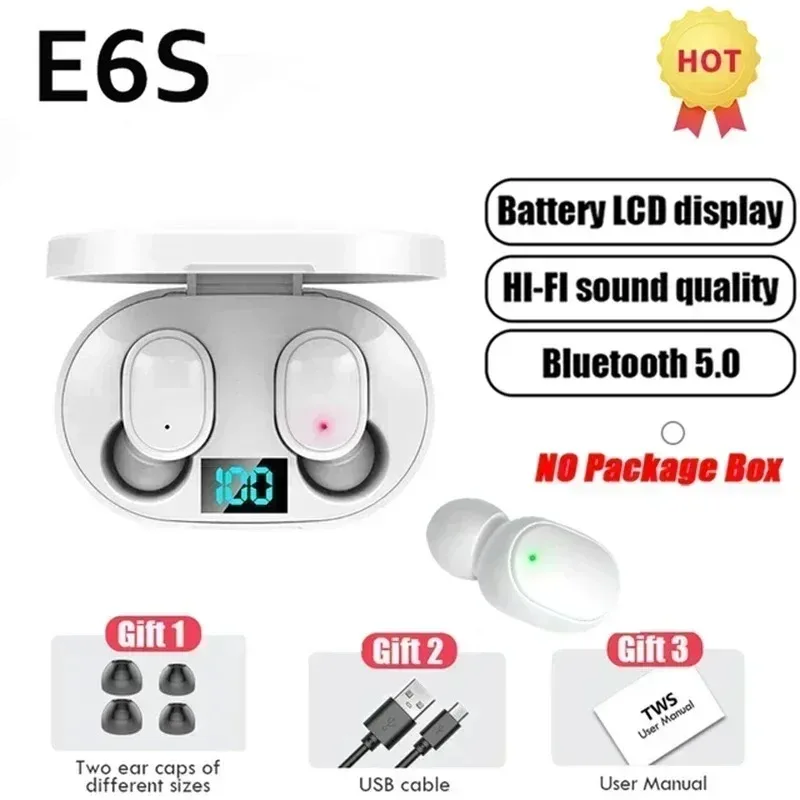 TWS E6S Fone Bluetooth Earphones Wireless Bluetooth Headset Noise Cancelling Headset With Microphone Headphones For Xiaomi Redmi