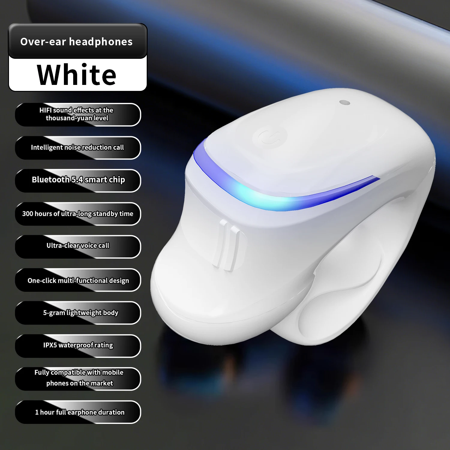 Wireless Bluetooth 5.3 Headset Talking Clip-On Earphone Long Time Wear Ultra Long Battery Life Headphones For iPhone Huawei OPPO