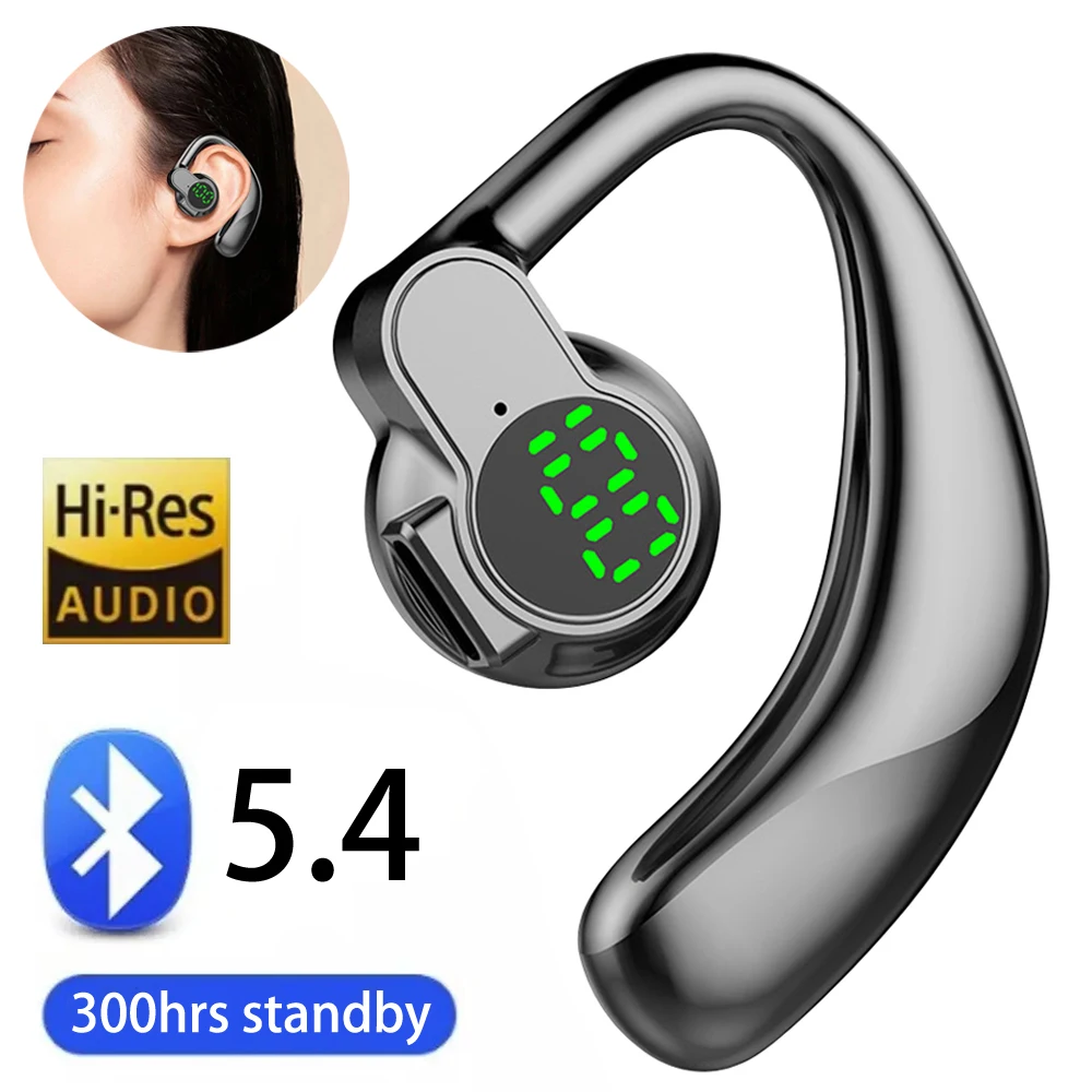 Wireless Headphones Bluetooth 5.4 Ear Hook Earphones with Microphone Handsfree HD Call Noise Cancelling Headset for Driving