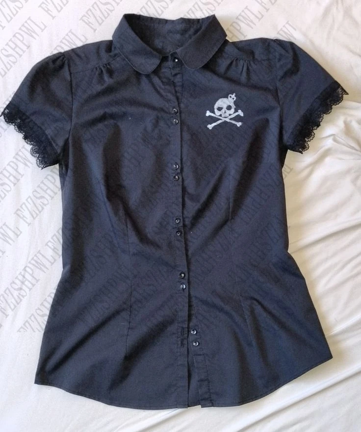 Woman's Clothing Round neck Slim Pattern Summer Daily clothing Punk Solid Shirt Y2K Short Sleeve Skull Classic Fashion Tide Tops