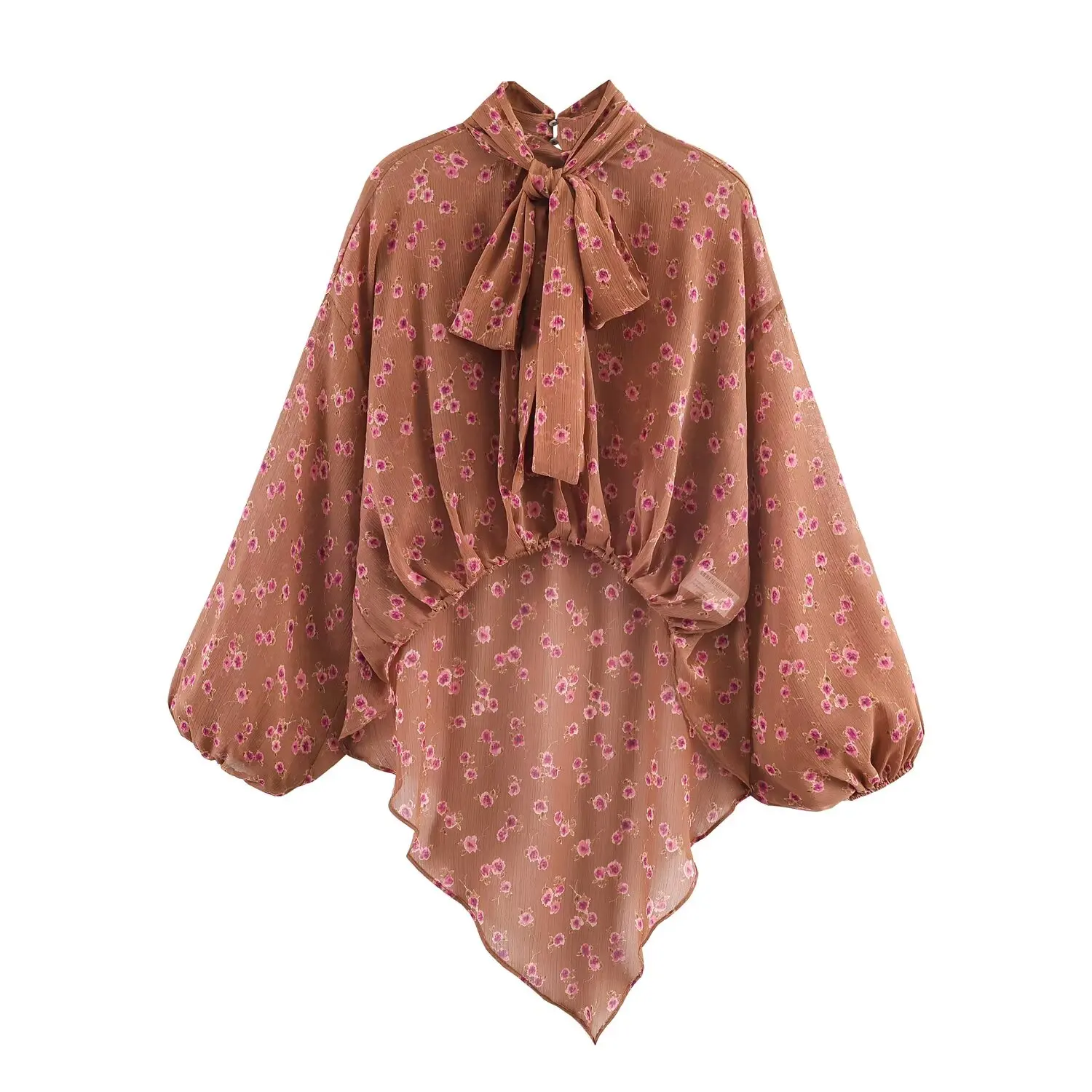 Women French Style Chic Bow Blouses Floral Print Casual Ruffles Long Sleeve Shirts Lady Fashion Spring Summer New Holiday Blouse