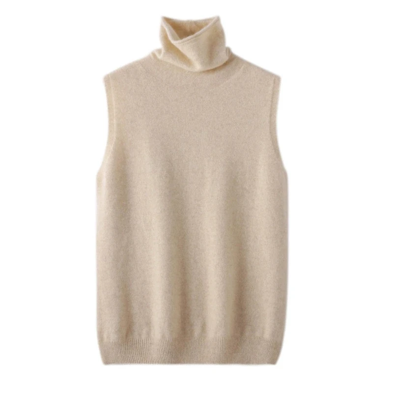 Women Merino Wool Sleeveless Pullovers Turtleneck Sweater Waistcoat Wool Knitwear Spring Autumn Winter Fashion Vest Tops