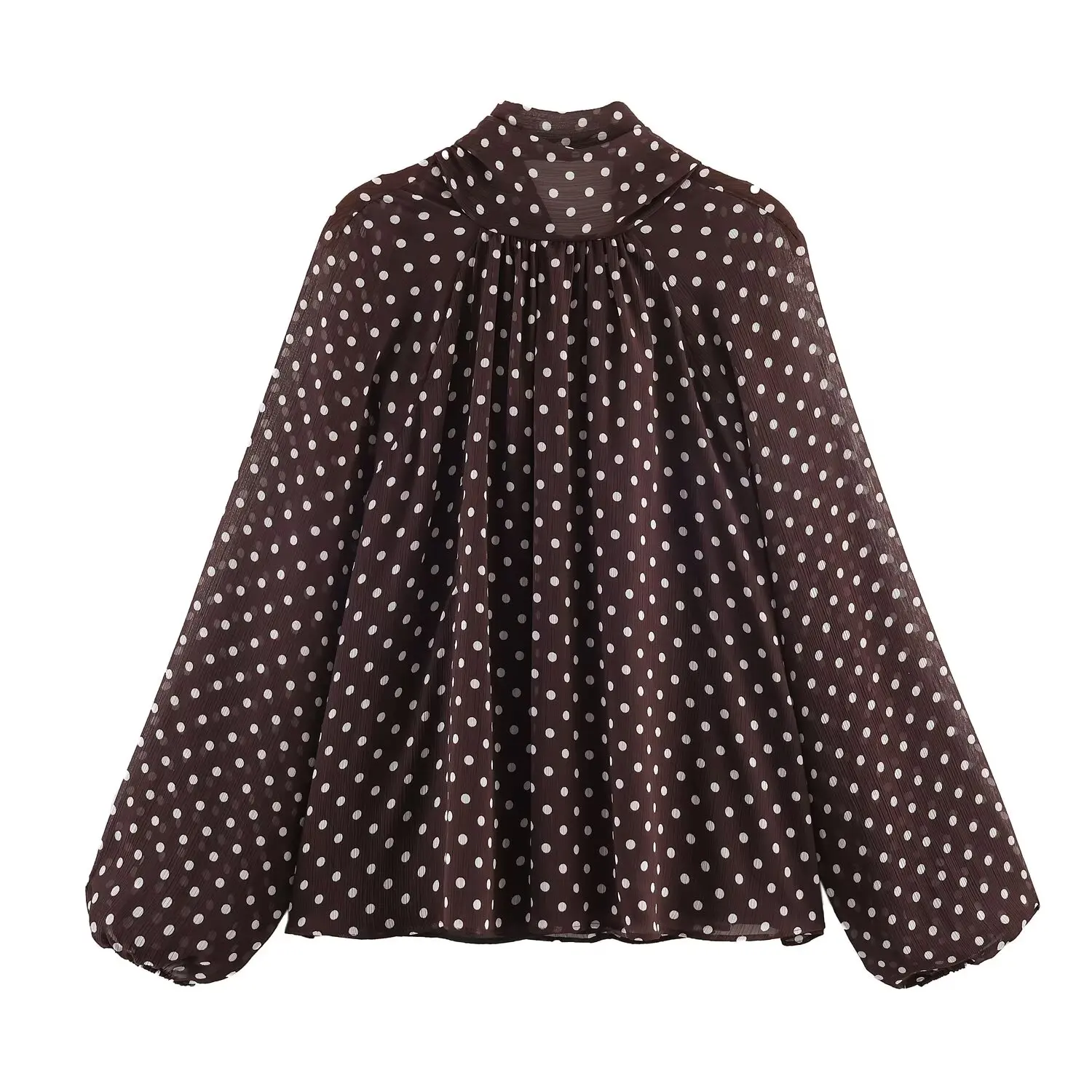 Women Polka Dot Print Blouse Casual High Collar Long Sleeve Lady Top Simple Women's Blouse Female Shirts & Blouses