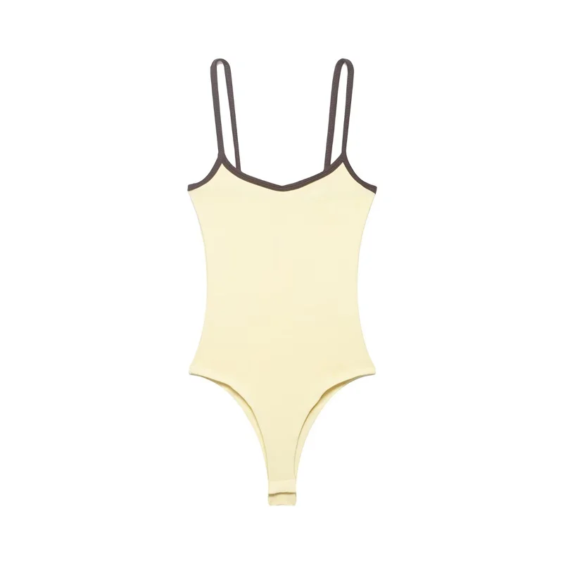 Women's Bodysuit 2026 New Fashion Spring Summer Color-block Trim Jumpsuit for Women Chic Personality Spaghetti Strap Bodysuit