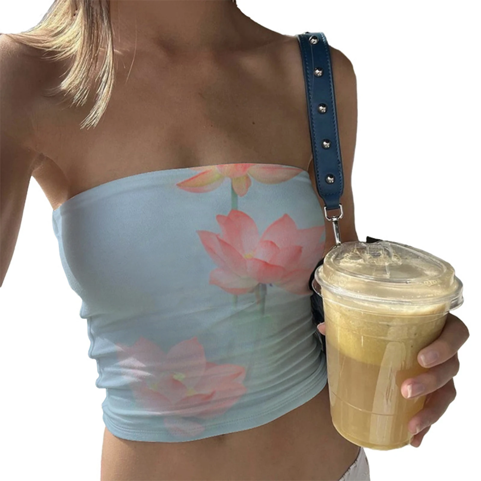 Women's Floral Print Tube Tops Summer Strapless Bandeau Tops Slim Fit Shirts Streetwear